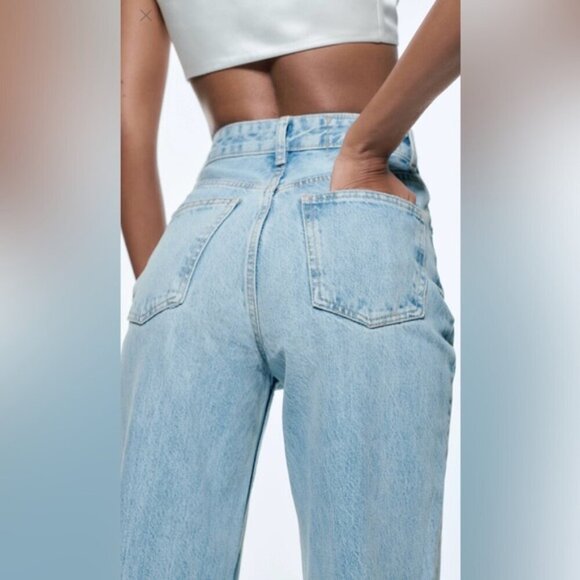 Zara Blue Flare Wide Leg Jeans with Distressed Details - Picture 10 of 11